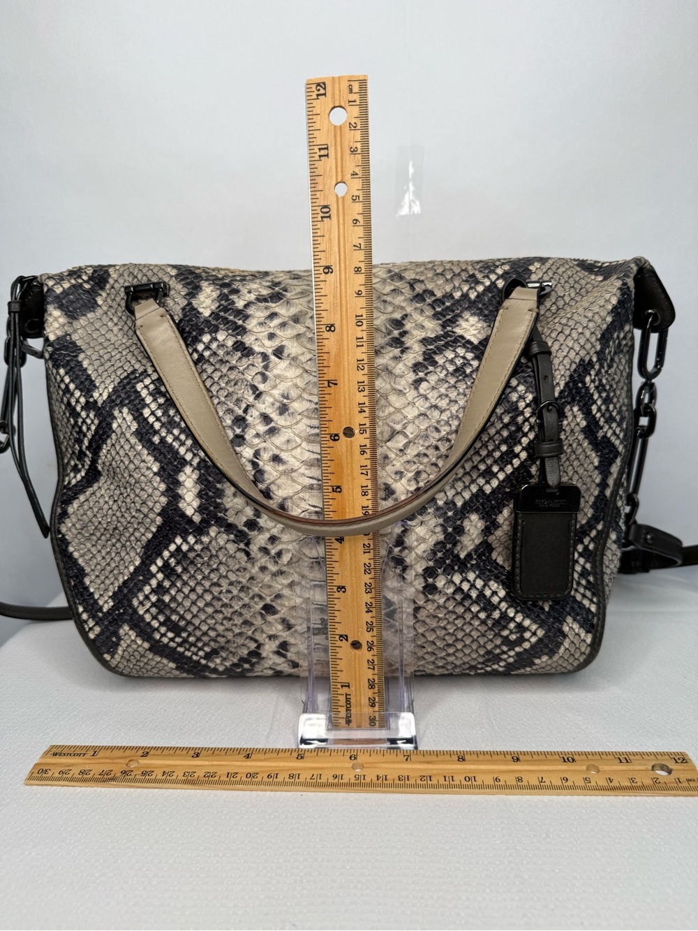 Coach Snake-Embossed Leather Beige and Black Hand Bag - Picture 10 of 12